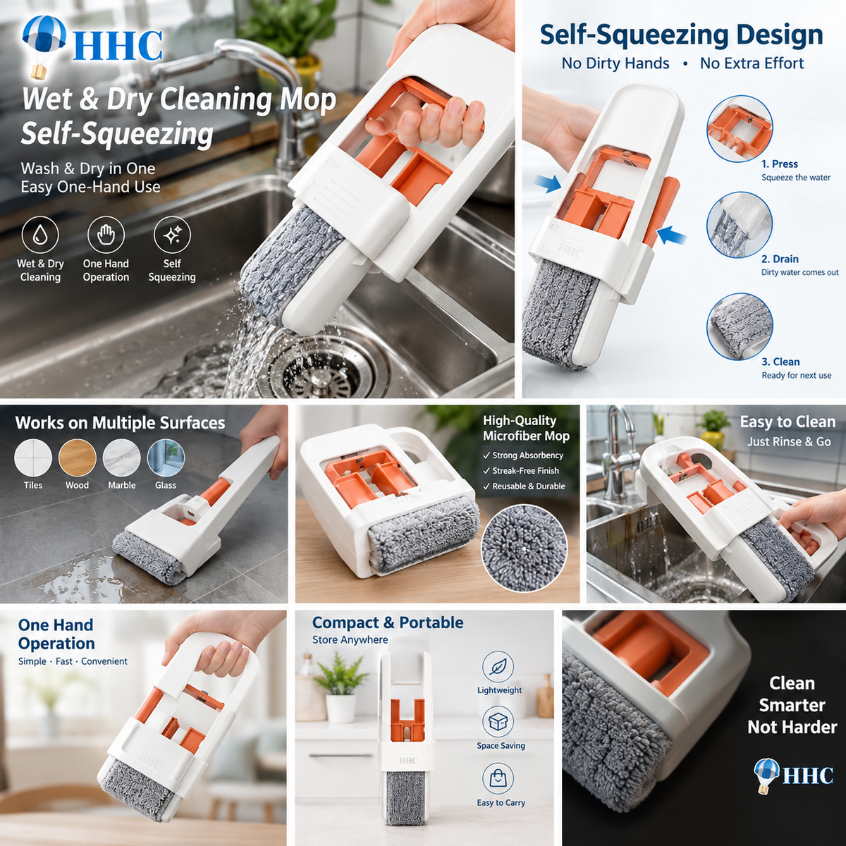 Self-Squeezing Cleaning Mop